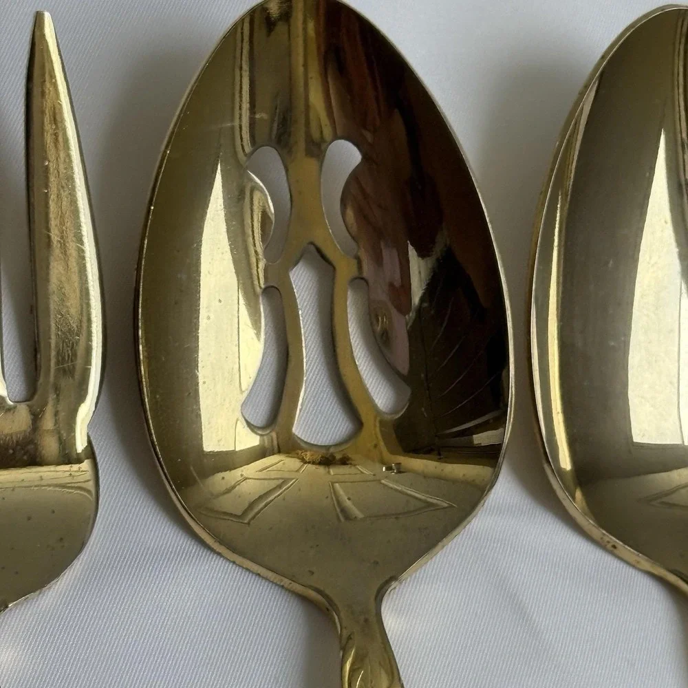 Reed & Barton Ultra Select Gold Plate Serving Set Fork‎ Spoon Slotted VTG
